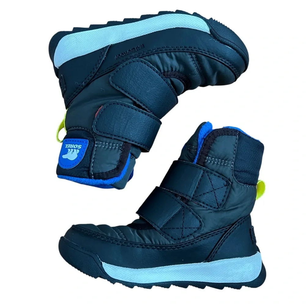 Sorel Whitney II Strap Waterproof Snow Boots Black Blue Size 8 Toddler